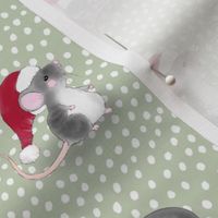 Sleepy Christmas Mice on Sage and White Dot