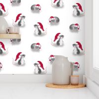 Sleepy Holiday Mice with Santa Hats on White