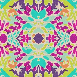 Tropical Floral Abstract Mirror Pattern - Magenta, Orange, Lime Green, Aqua, Purple