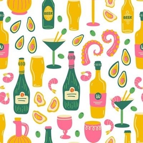 Pattern with wine and seafood