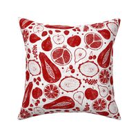 Mixed Fruit Block Print Red on White 