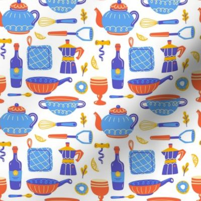 Scandinavian  pattern  with kitchen utensils and appliances. 