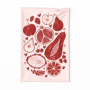 Mixed Fruit Block Print Tea Towel on Soft Pink