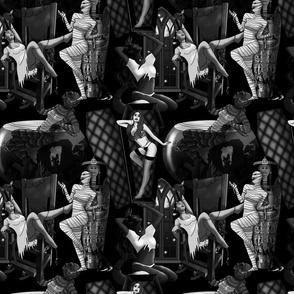 Classic Horror Pin Up Girls Black and white pattern 