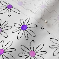 Inky Daisies with Purple Centers on White