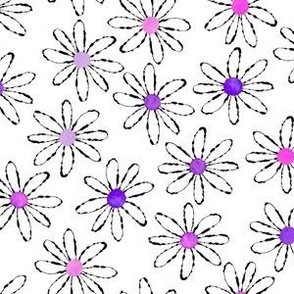 Inky Daisies with Purple Centers on White