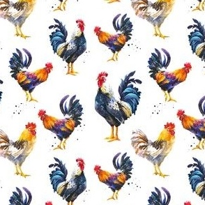 Pattern with watercolor roosters