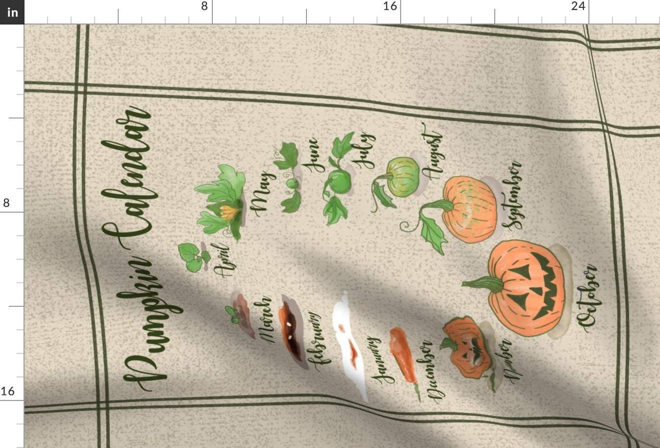 Pumpkin Life Cycle Calendar Tea Towel, Burlap