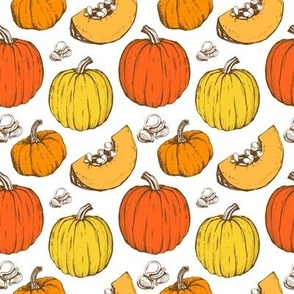 Hand-drawn pumpkin sketch pattern. 
