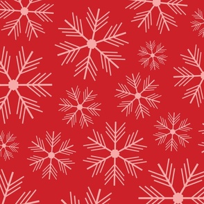 SIMPLE SNOWFLAKES Christmas Winter Snow Cozy Holidays in Festive Brights Light Pink on Red - LARGE Scale - UnBlink Studio by Jackie Tahara