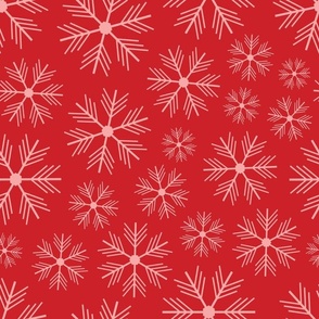 SIMPLE SNOWFLAKES Christmas Winter Snow Cozy Holidays in Festive Brights Light Pink on Red - MEDIUM Scale - UnBlink Studio by Jackie Tahara