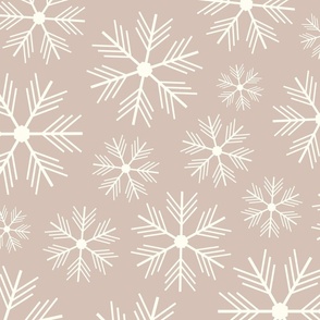 SIMPLE SNOWFLAKES Christmas Winter Snow Hygge Holidays in Cozy Pastels Cream on Beige - LARGE Scale - UnBlink Studio by Jackie Tahara