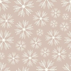 SIMPLE SNOWFLAKES Christmas Winter Snow Hygge Holidays in Cozy Pastels Cream on Beige - SMALL Scale - UnBlink Studio by Jackie Tahara