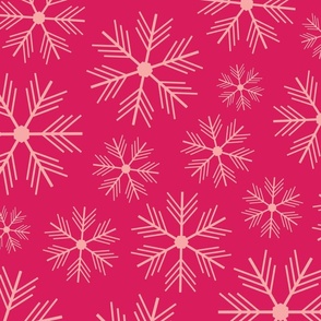 SIMPLE SNOWFLAKES Christmas Winter Snow Festive Holidays in Traditional Light Pink on Fuchsia Pink - LARGE Scale - UnBlink Studio by Jackie Tahara