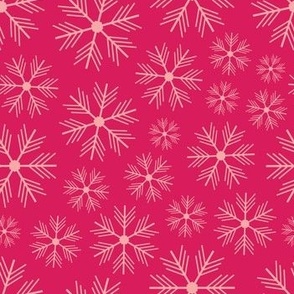 SIMPLE SNOWFLAKES Christmas Winter Snow Festive Holidays in Traditional Light Pink on Fuchsia Pink - SMALL Scale - UnBlink Studio by Jackie Tahara