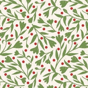  6" Rpt-Scandinavian  Vines  - Holly Green,  Cherry Red, on Off  White Background . Additional sizes and colors available.
