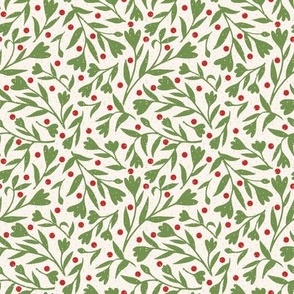 4" rpt-Scandinavian  Vines  - Holly Green,  Cherry Red, on Off  White Background . Additional sizes and colors available.