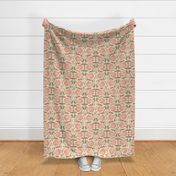 Floral vintage romantic cottage core with shabby chic aesthetic and antique feel in soft pastels, peach pink and soft green