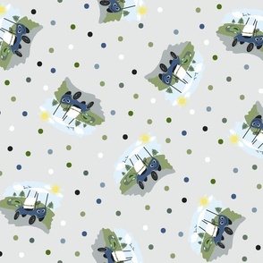 Tossed Golf Cart with Polka Dots on Hint of Sage e5e7e6: Medium