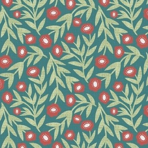Cabin Floral | SM Scale | Teal Green, Red