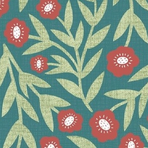 Cabin Floral | LG Scale | Teal Green, Red