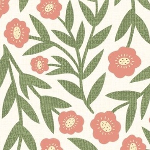 Cabin Floral | LG Scale | Ivory, Green, Pink