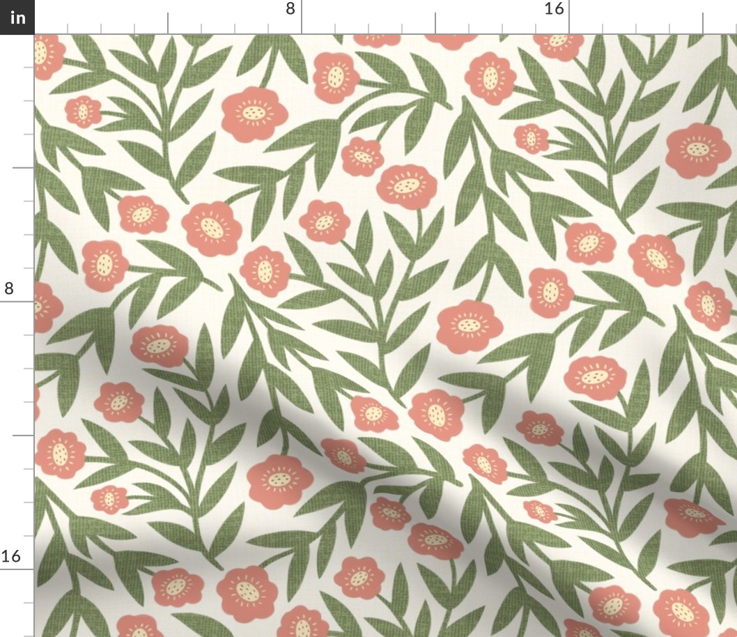 Cabin Floral | LG Scale | Ivory, Green, Pink