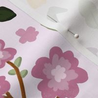 Large print Cottage Garden Florals with a soft pink background