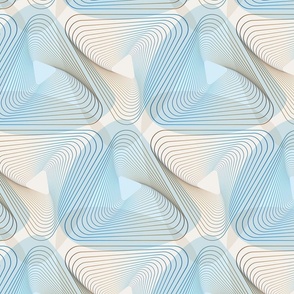 (M) Modern abstract geometric minimalist lineart moiré triangles, soft sky blue shades with light earthtones, medium