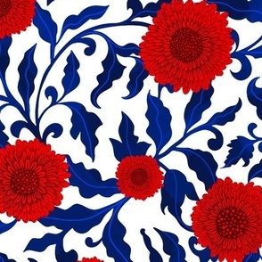 Vintage Floral Flower Fabric Photo Album Blue Red Empty Blank