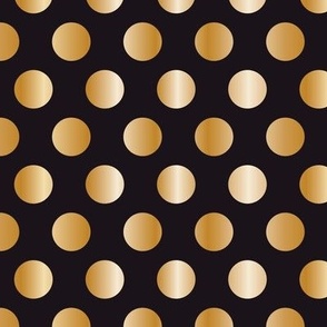 Gold polka dots on black, medium scale