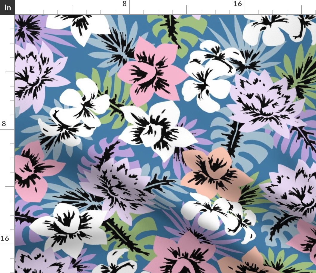 BOLI PAINTED TROPICAL FLORAL- BLUE LRG