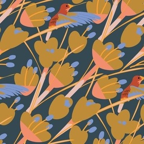 Modern, Nectar7, Birds, Saturated Color, Fabric, Wallpaper