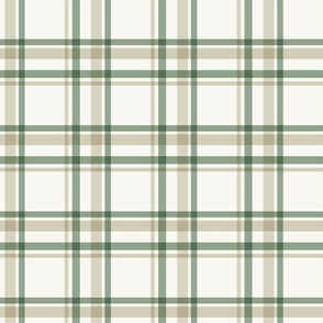 Classic Holiday Plaid Stripe in Sage Green, Beige Gray, Ivory White