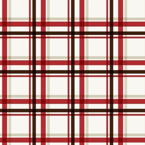 Classic Holiday Plaid Stripe in Rich Crimson Red, Sepia Brown, Ivory White