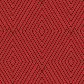 Modern Minimal Elegant Geometric Diamond Line Art in Rich Crimson Red and Sepia Brown