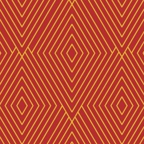 Modern Minimal Elegant Geometric Diamond Line Art in Rich Crimson Red and Gold Yellow