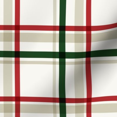 Classic Holiday Plaid Stripe in Rich Crimson Red, Emerald Green, Ivory White, Beige