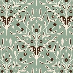 Elegant Berry, Leaf, Botanical Holiday Floral in Sage Green, Sepia Brown, and Ivory White