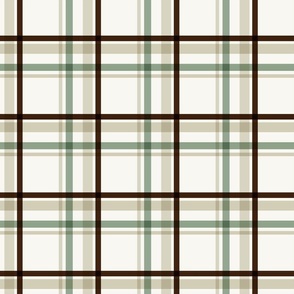 Classic Holiday Plaid Stripe in Ivory White, Brown, Sage Green, Beige