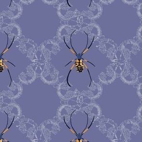 Golden Orb Weaver Spider with lace diamonds - purple, golden yellow, blue, white, nature, insects