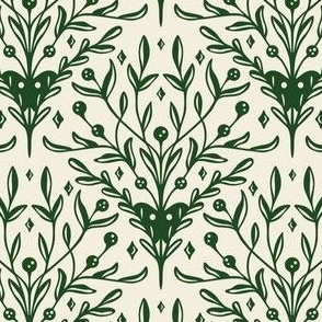 Elegant Berry, Leaf, Botanical Holiday Floral in Emerald Green, Sage Green, and Ivory White