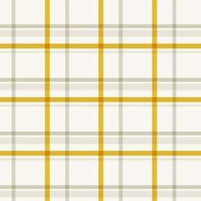 Classic Holiday Plaid Stripe in Ivory White, Gold, Beige Gray