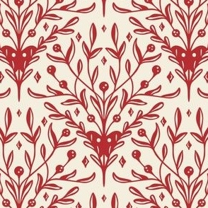 Elegant Berry, Leaf, Botanical Holiday Floral in Rich Crimson Red and Ivory White