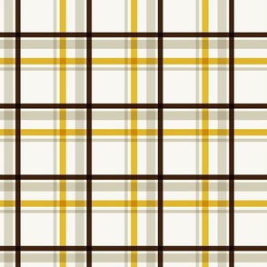 Classic Holiday Plaid Stripe in Brown, Gold, Sage Green, Ivory White