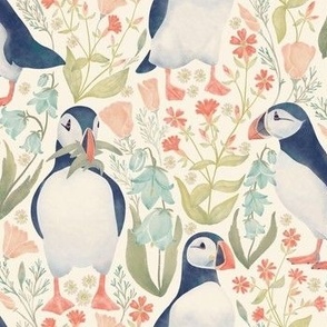 Puffins in Wildflowers 