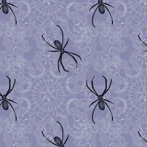 Spiders and Lace - lavender, black, white, nature, insects