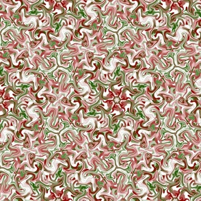 Intricate Ornate Bohemian Psychedelic Symmetrical Red and Green Christmas Kaleidoscope Pattern Abstract Digital Art