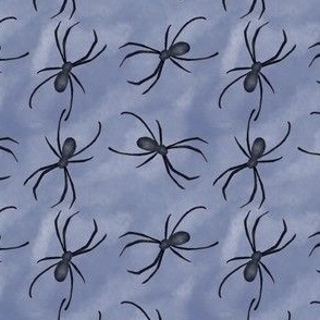 Little Black Spiders on a watercolor background-blue, black