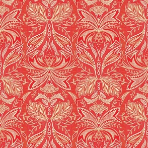 Leafy winged botanical in red, gold & ivory - (medium scale)
